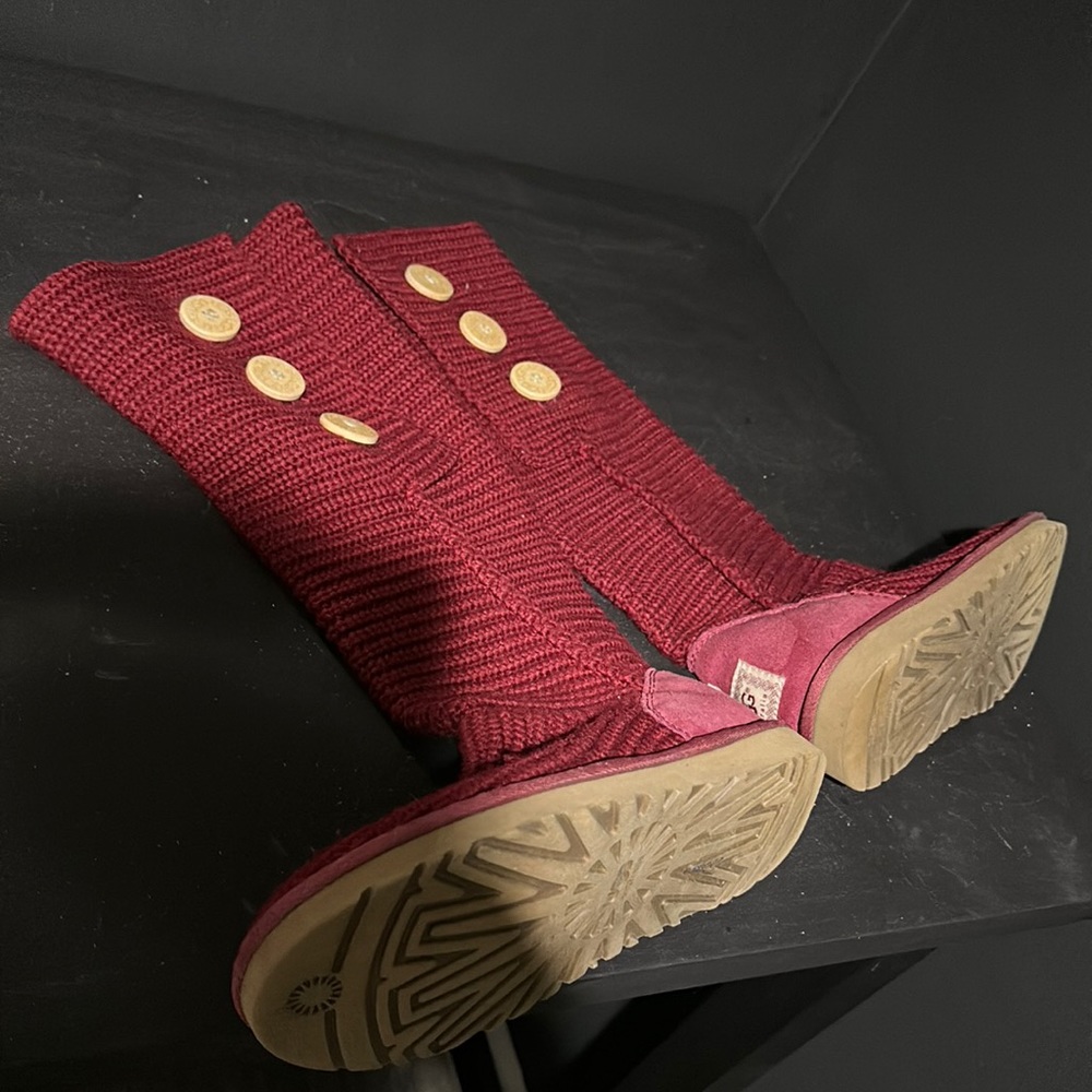 UGG Burgundy Knit Button Boots